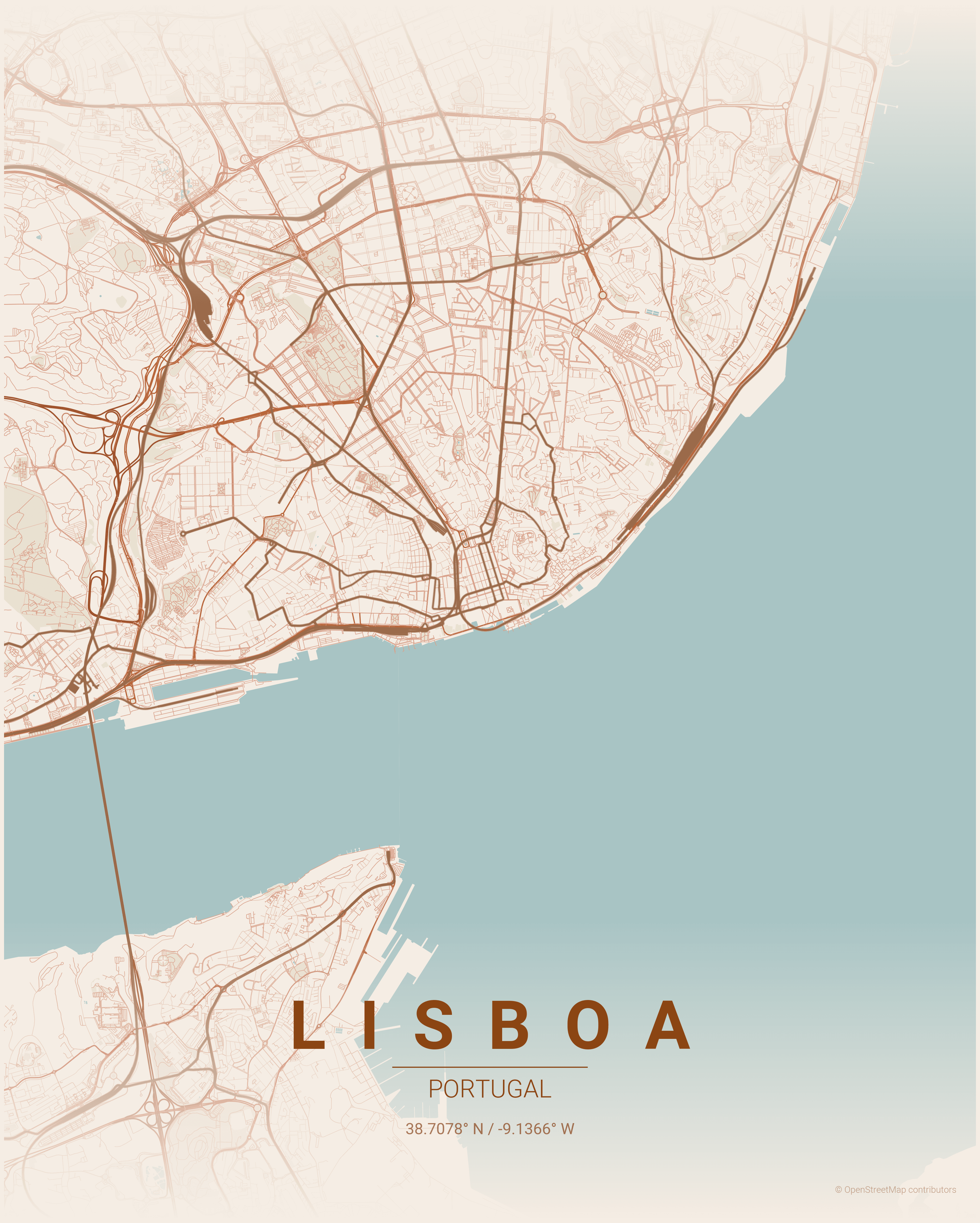 Lisboa — Terracotta map poster