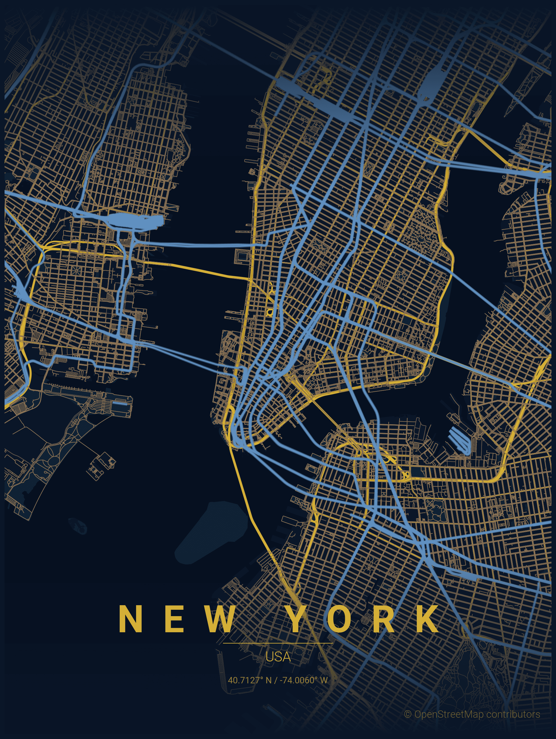 Nova Iorque — Midnight Blue map poster
