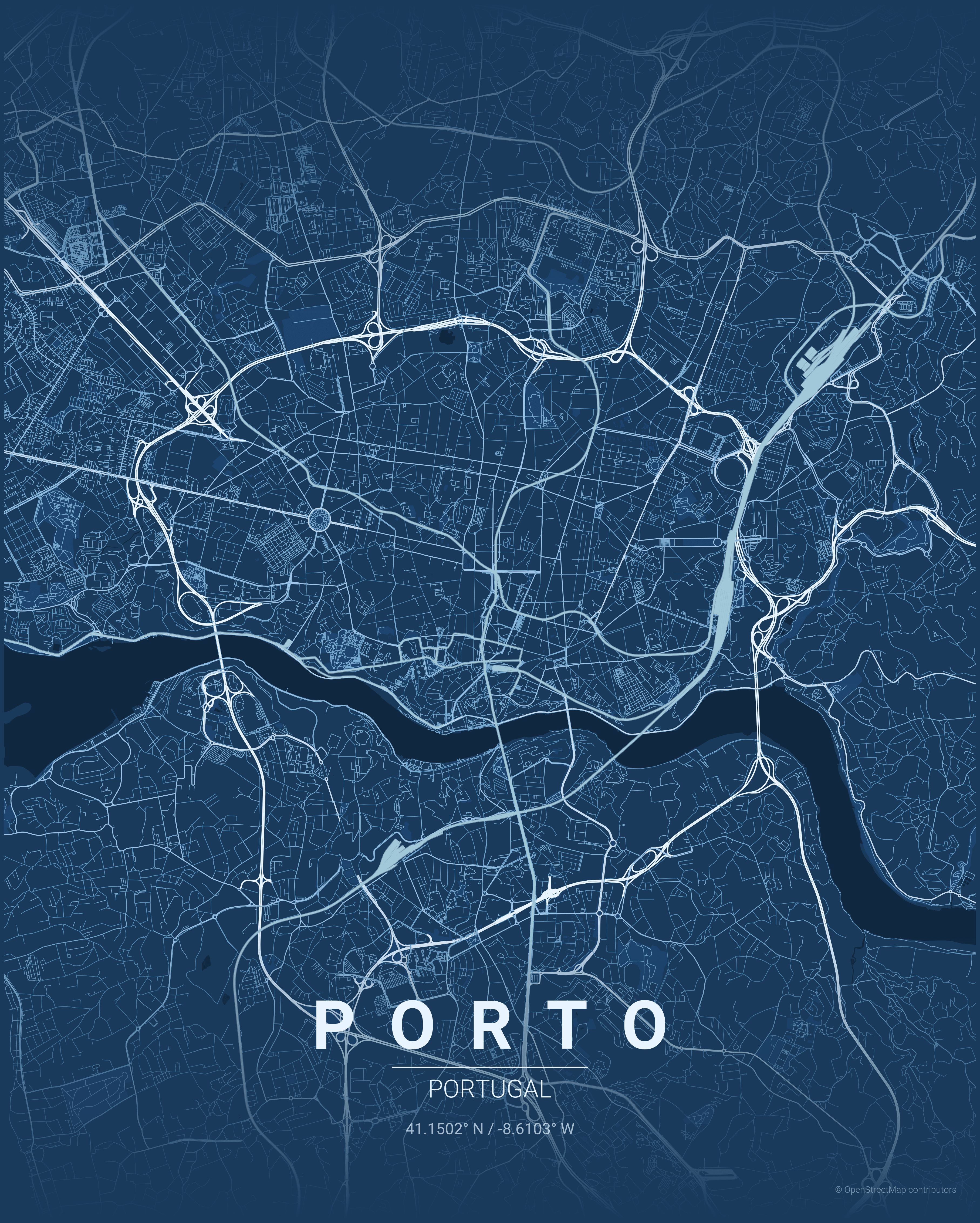 Porto — Blueprint map poster