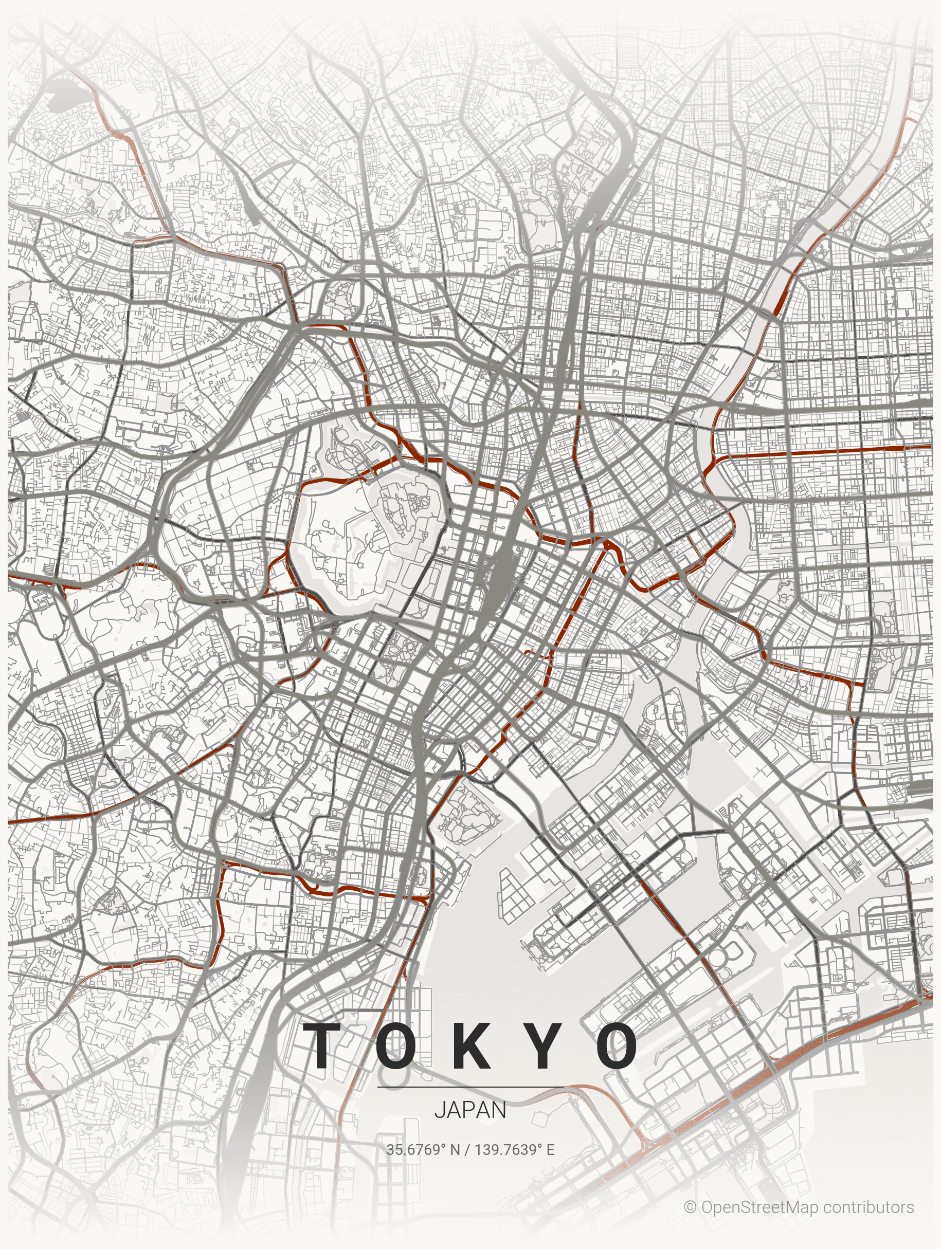 Tóquio — Japanese Ink map poster
